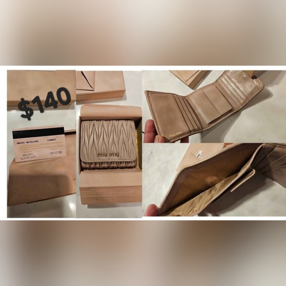 Miu Miu Beige Quilted Leather Wallet